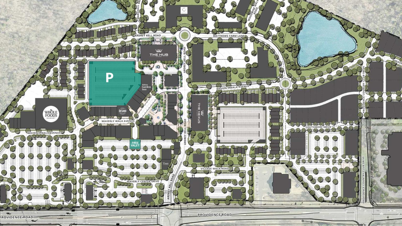 Parking at Waverly South Charlotte Shopping and Dining